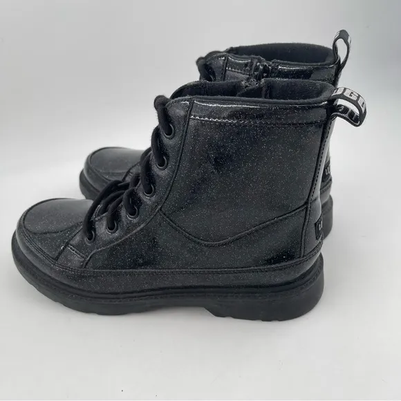 🥾 UGG Girls Ashton Black Lace-Up Glitter K Sparkly Zippered Boots - Size 5 Y