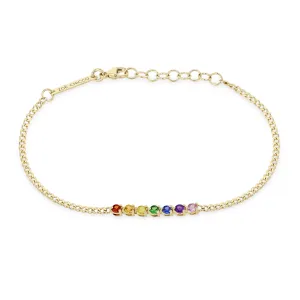 14k 7 Rainbow Sapphire Tennis Segment XS Curb Chain Bracelet