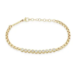 14k Diamond Bezel Tennis Segment Large Box Chain Bracelet