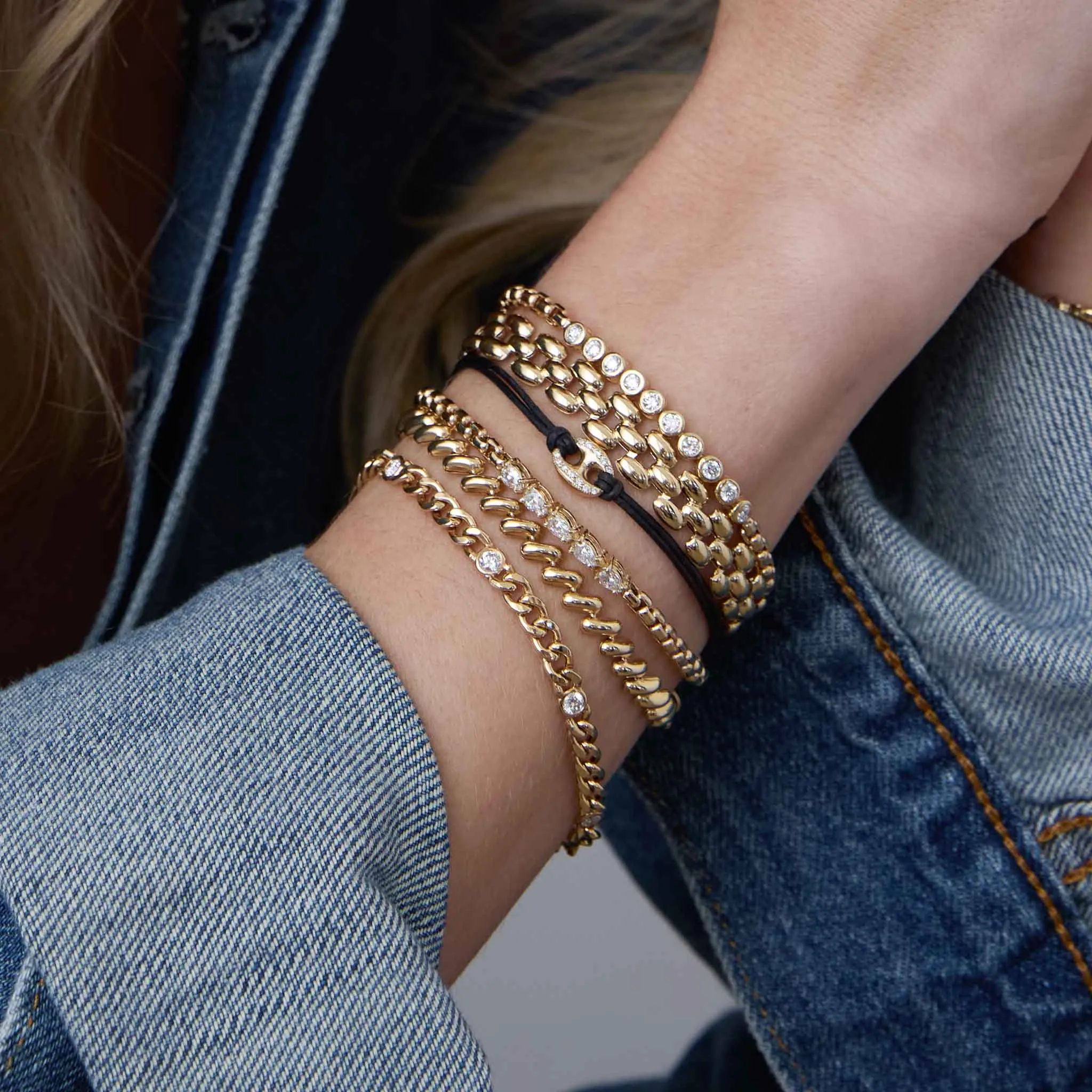 14k Diamond Bezel Tennis Segment Large Box Chain Bracelet