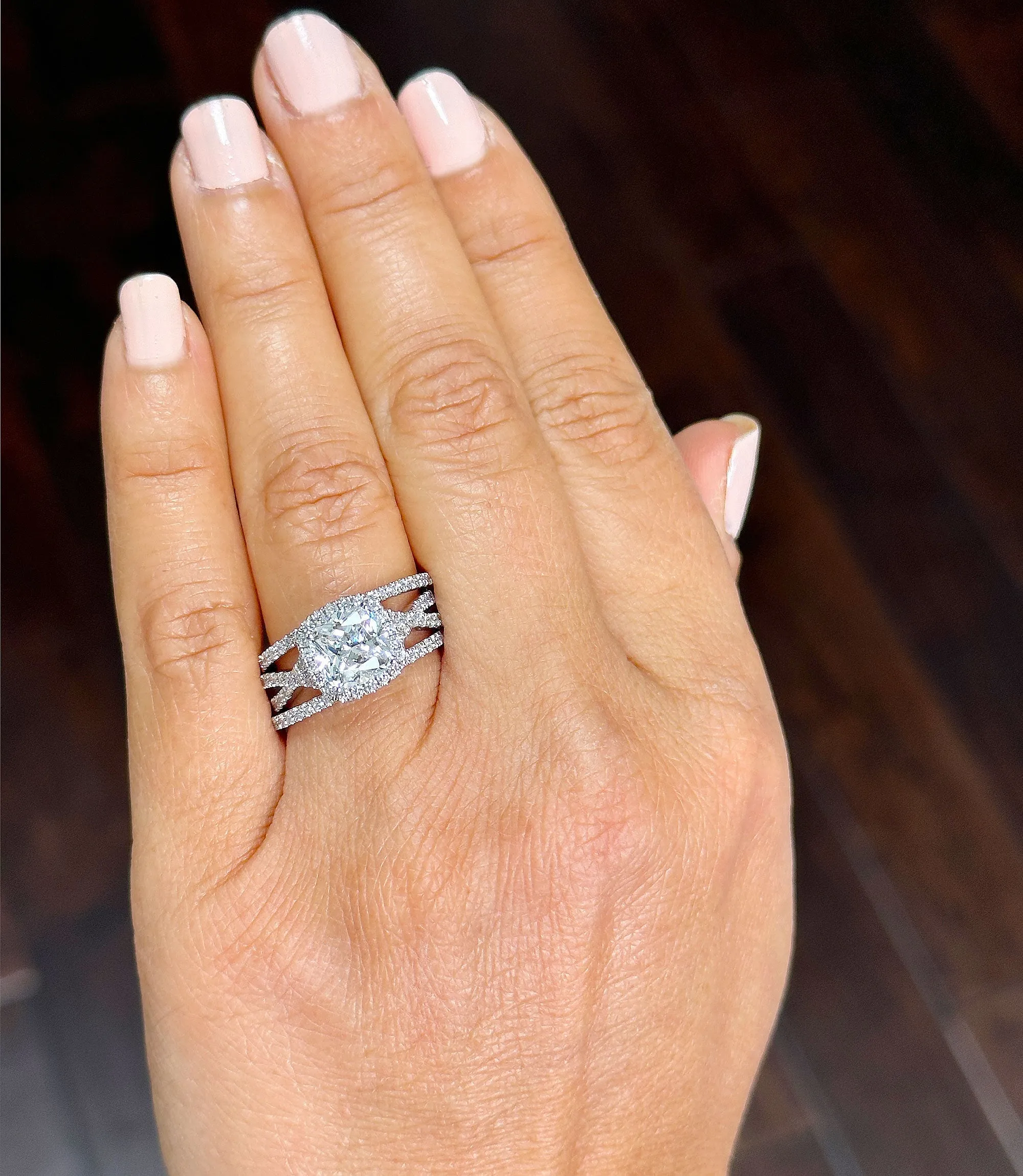 14k Solid White Gold Cushion Cut Moissanite and Natural Diamond Engagement Ring And Band Art Deco Halo Wedding Set 3.40ct