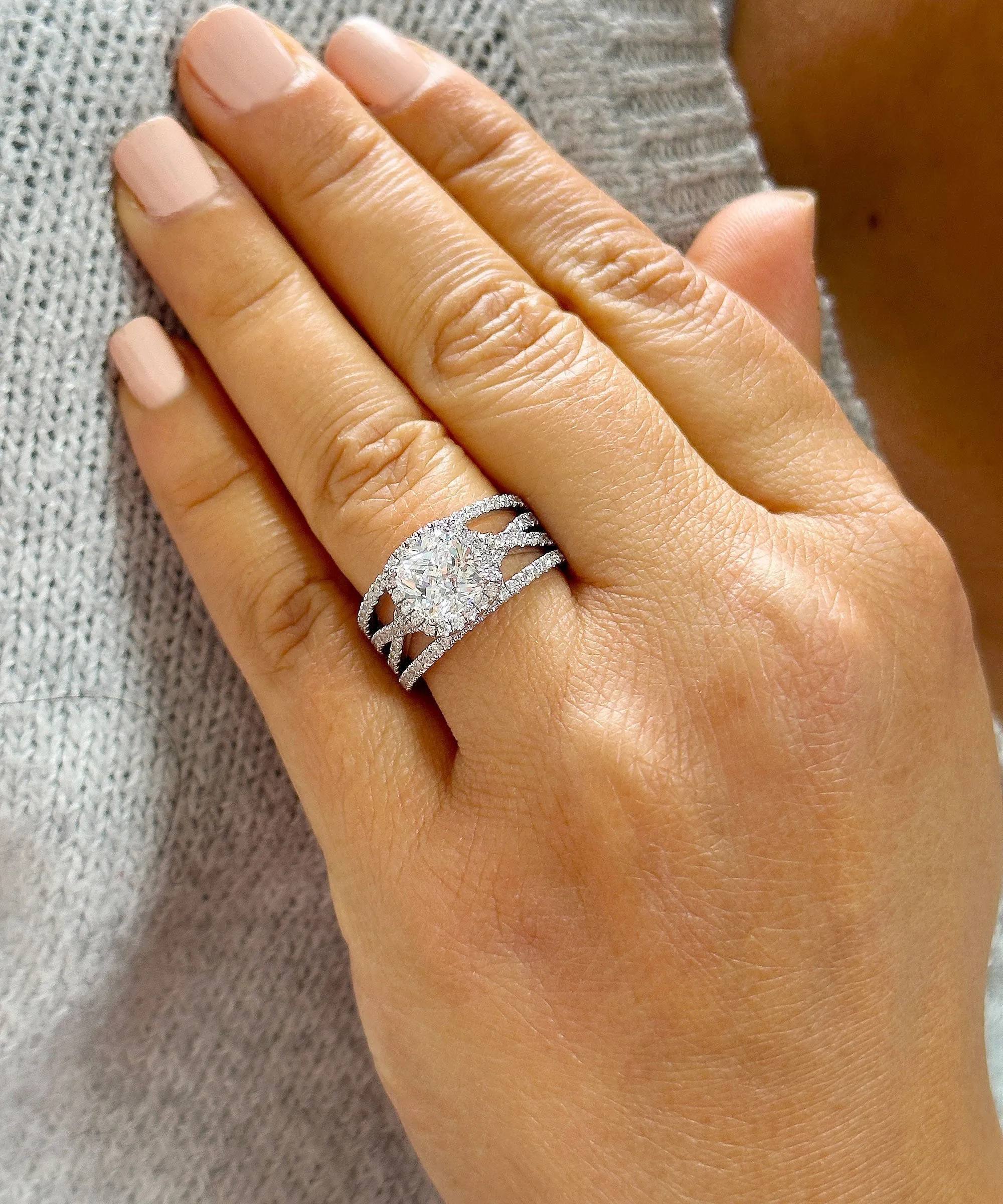14k Solid White Gold Cushion Cut Moissanite and Natural Diamond Engagement Ring And Band Art Deco Halo Wedding Set 3.40ct