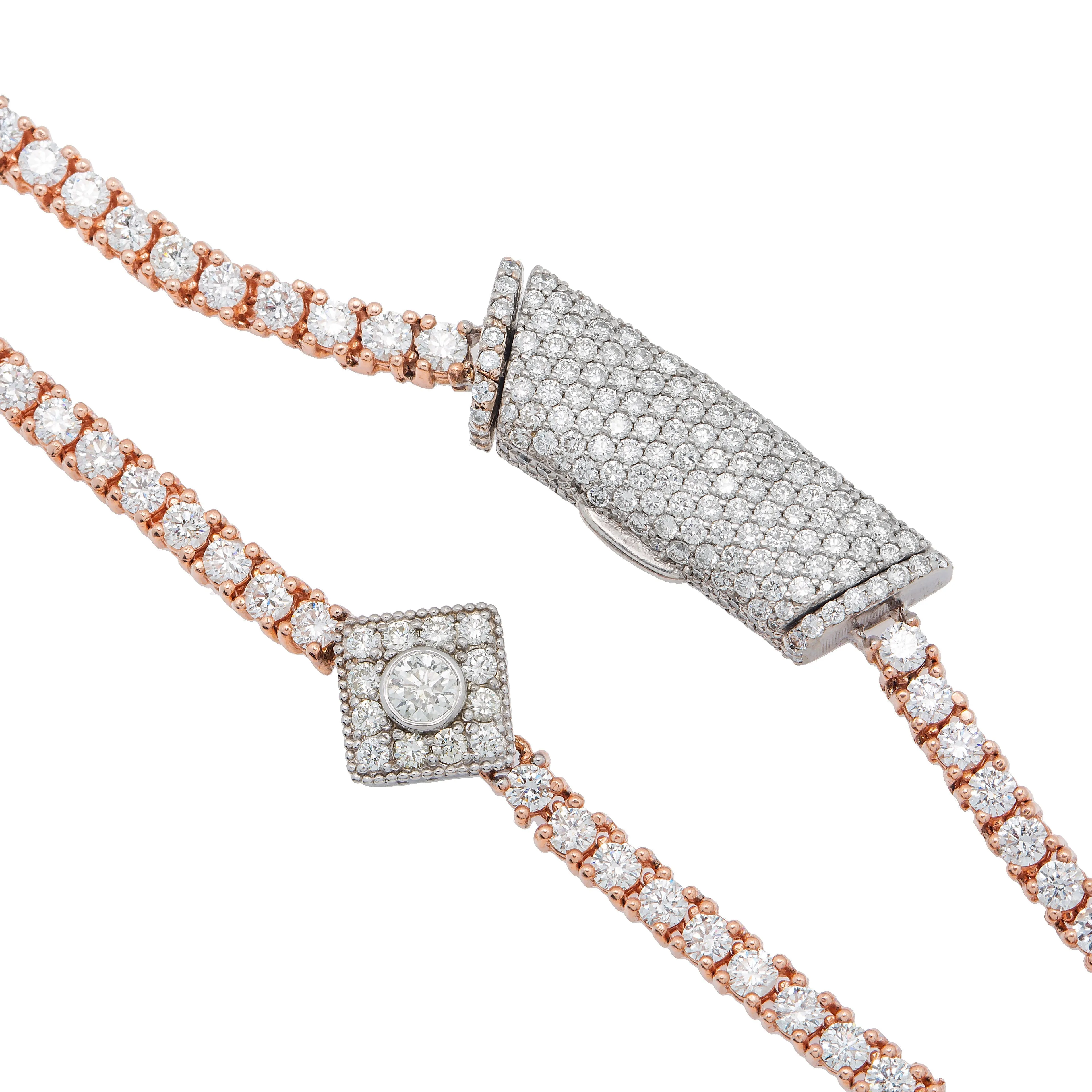 14k Square Tennis Necklace 14.45ctw
