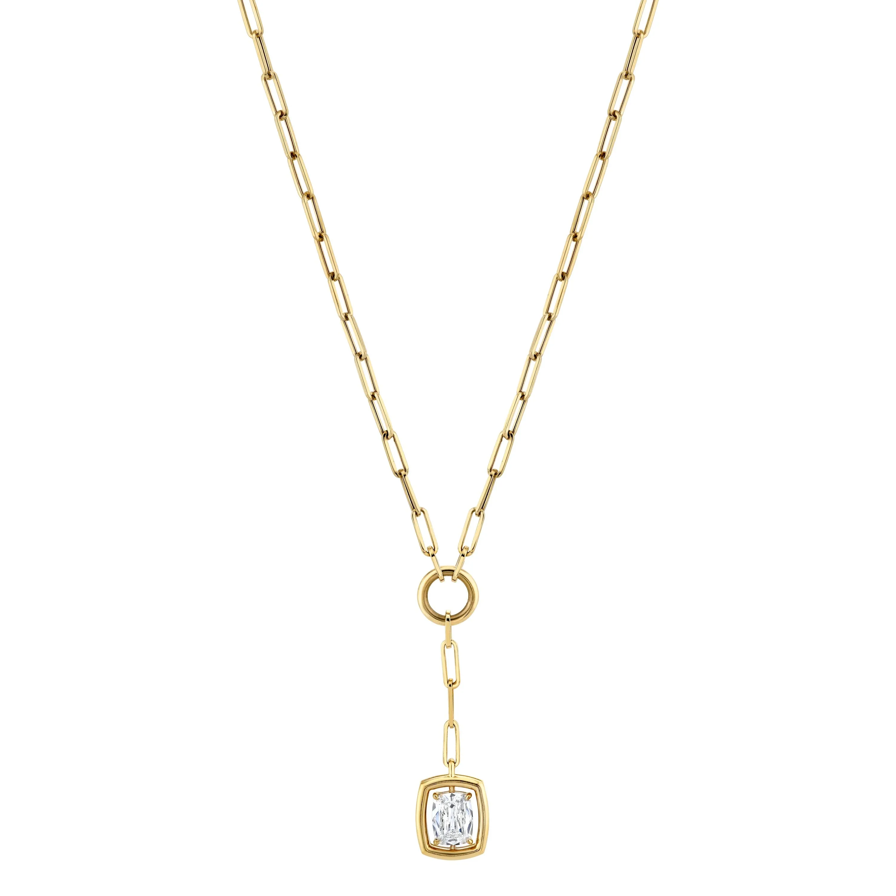 18K Yellow Gold Elongated Cushion Diamond Necklace On Paperclip Chain (2ct)