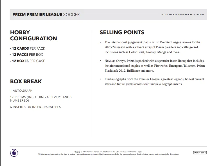 2023-24 Panini Prizm Premier League EPL Soccer Hobby