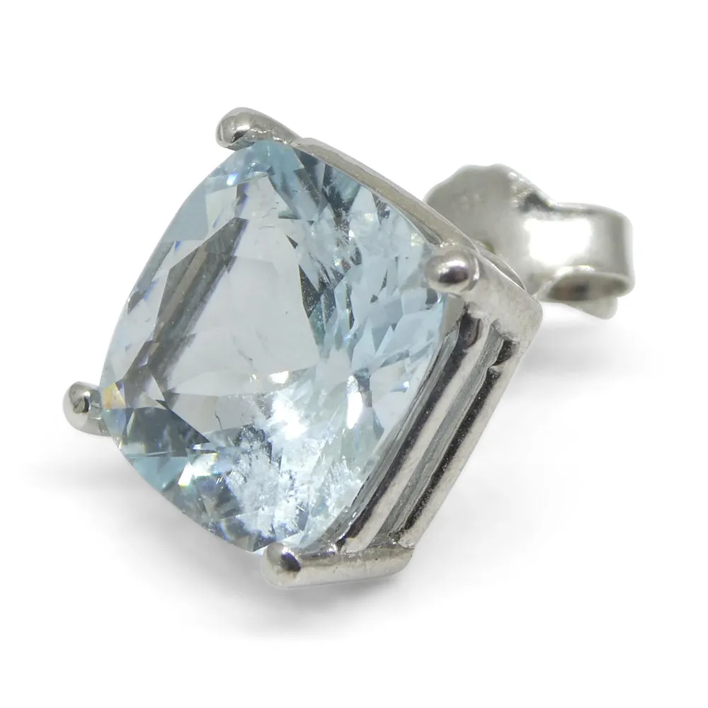 2.57ct Cushion Blue Aquamarine Single Stud Earring set in 14k White Gold
