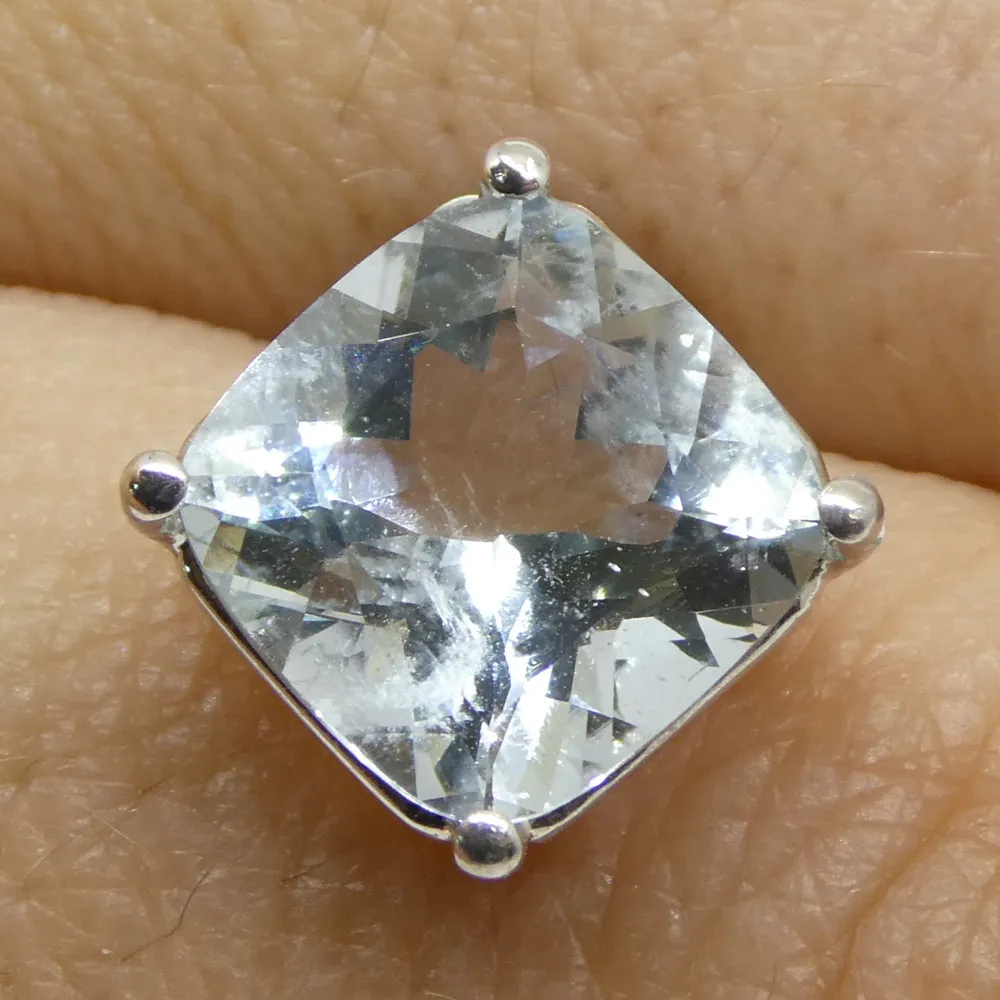 2.57ct Cushion Blue Aquamarine Single Stud Earring set in 14k White Gold