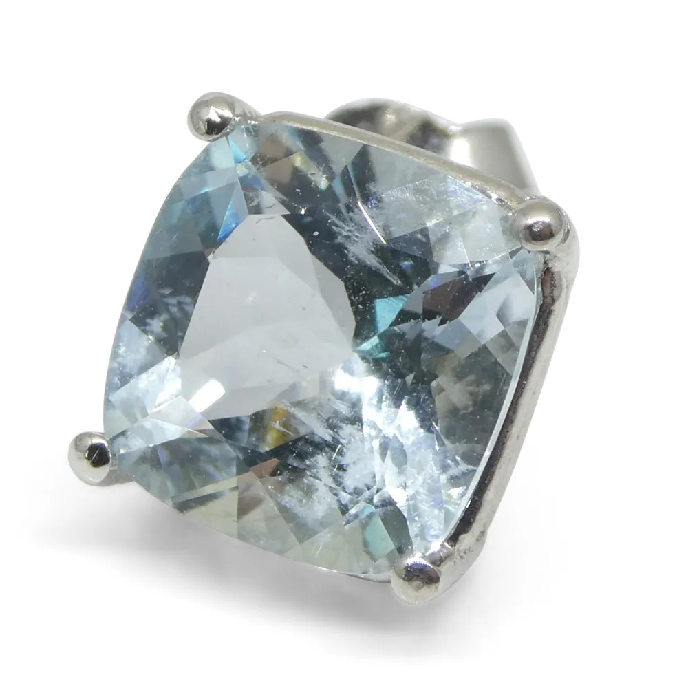 2.57ct Cushion Blue Aquamarine Single Stud Earring set in 14k White Gold