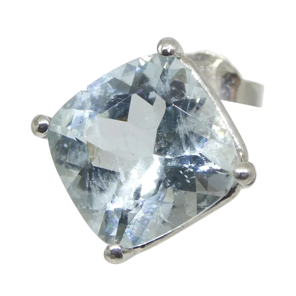 2.57ct Cushion Blue Aquamarine Single Stud Earring set in 14k White Gold