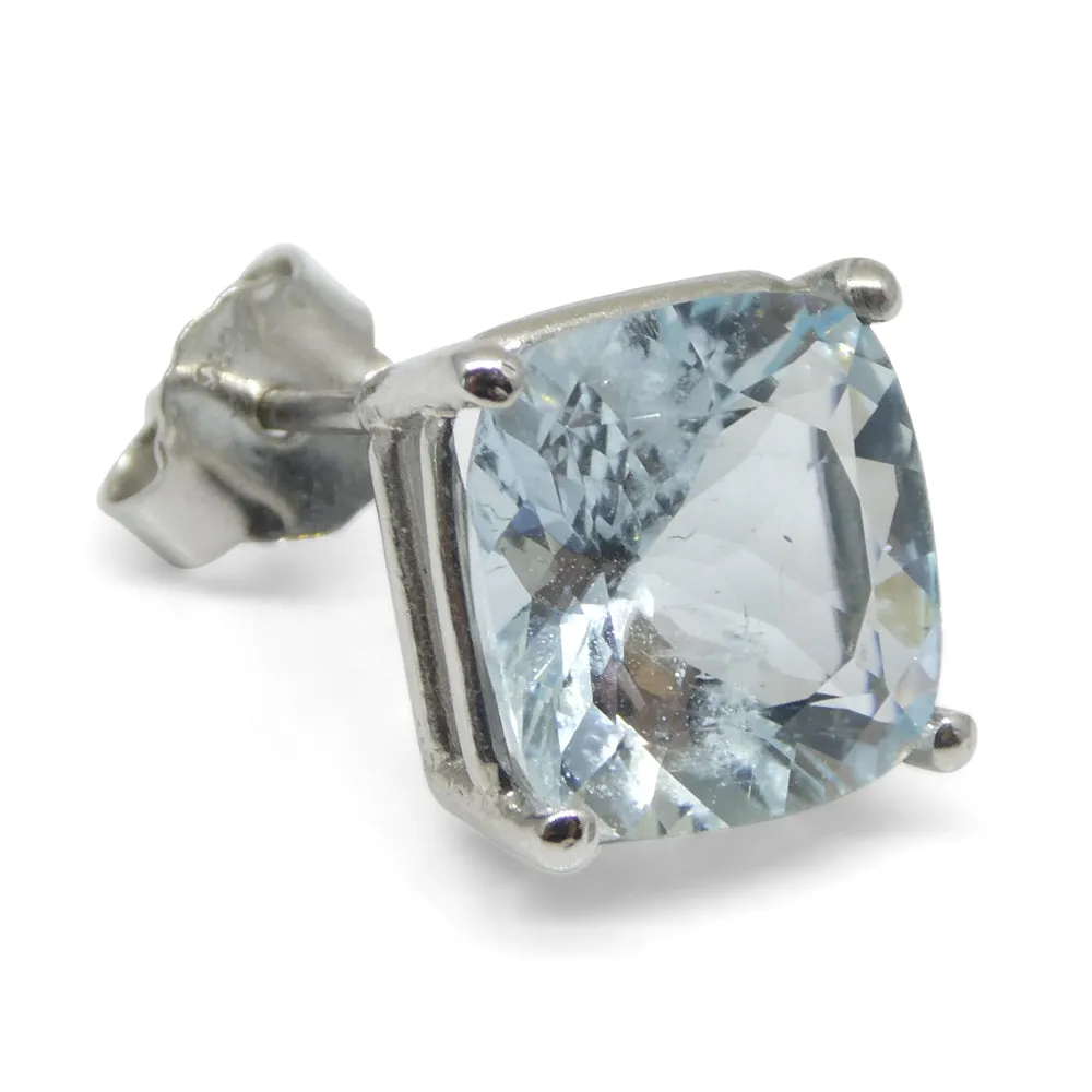 2.57ct Cushion Blue Aquamarine Single Stud Earring set in 14k White Gold