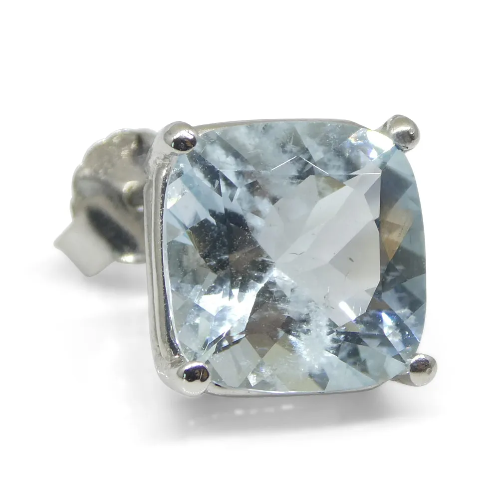 2.57ct Cushion Blue Aquamarine Single Stud Earring set in 14k White Gold
