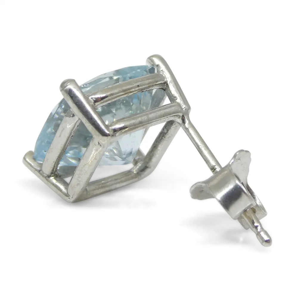 2.57ct Cushion Blue Aquamarine Single Stud Earring set in 14k White Gold