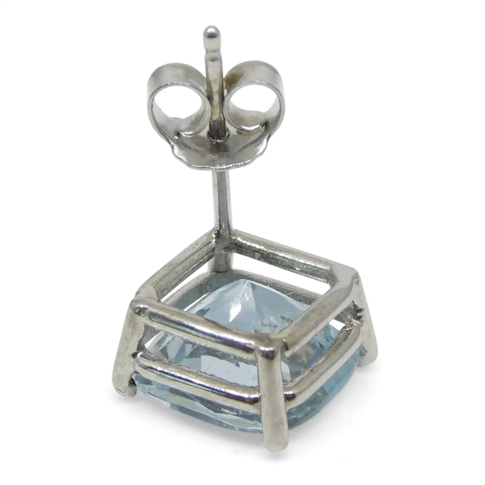 2.57ct Cushion Blue Aquamarine Single Stud Earring set in 14k White Gold