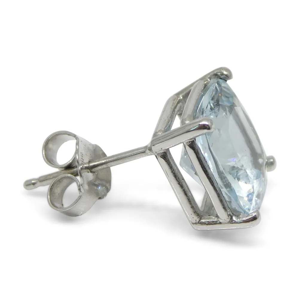 2.57ct Cushion Blue Aquamarine Single Stud Earring set in 14k White Gold