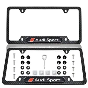 2Pcs License Plate Frame for AUD-i, Black Carbon Fiber Pattern Aluminium Alloy License Plate Frame, Suitable for All AUD-i Models. 4 Holes Car Licenses Plate Covers Holders Frames with Screw Caps