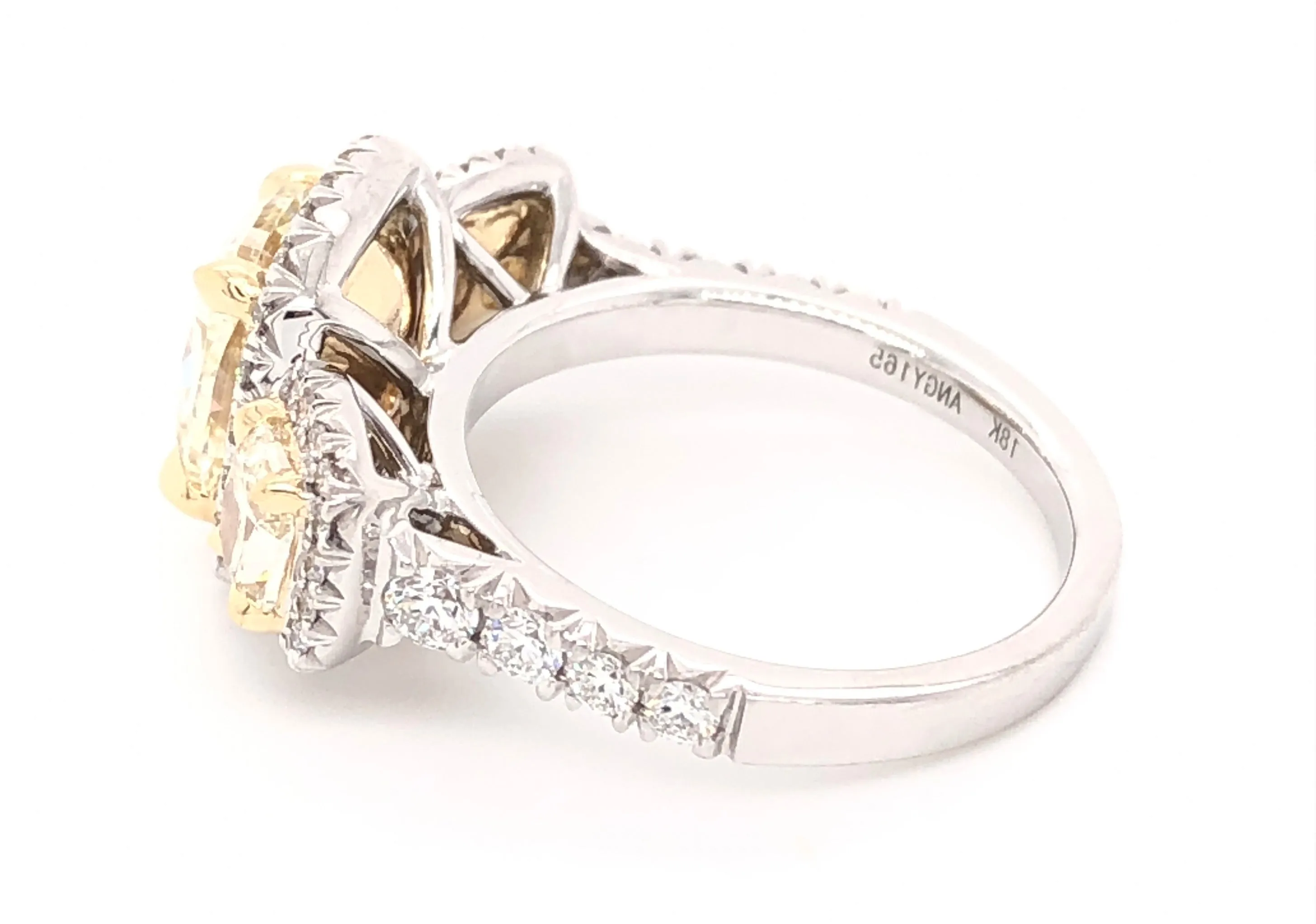 3.85CT T.W. Henri Daussi Light Fancy Yellow Cushion Cut Engagement Ring