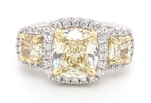 3.85CT T.W. Henri Daussi Light Fancy Yellow Cushion Cut Engagement Ring