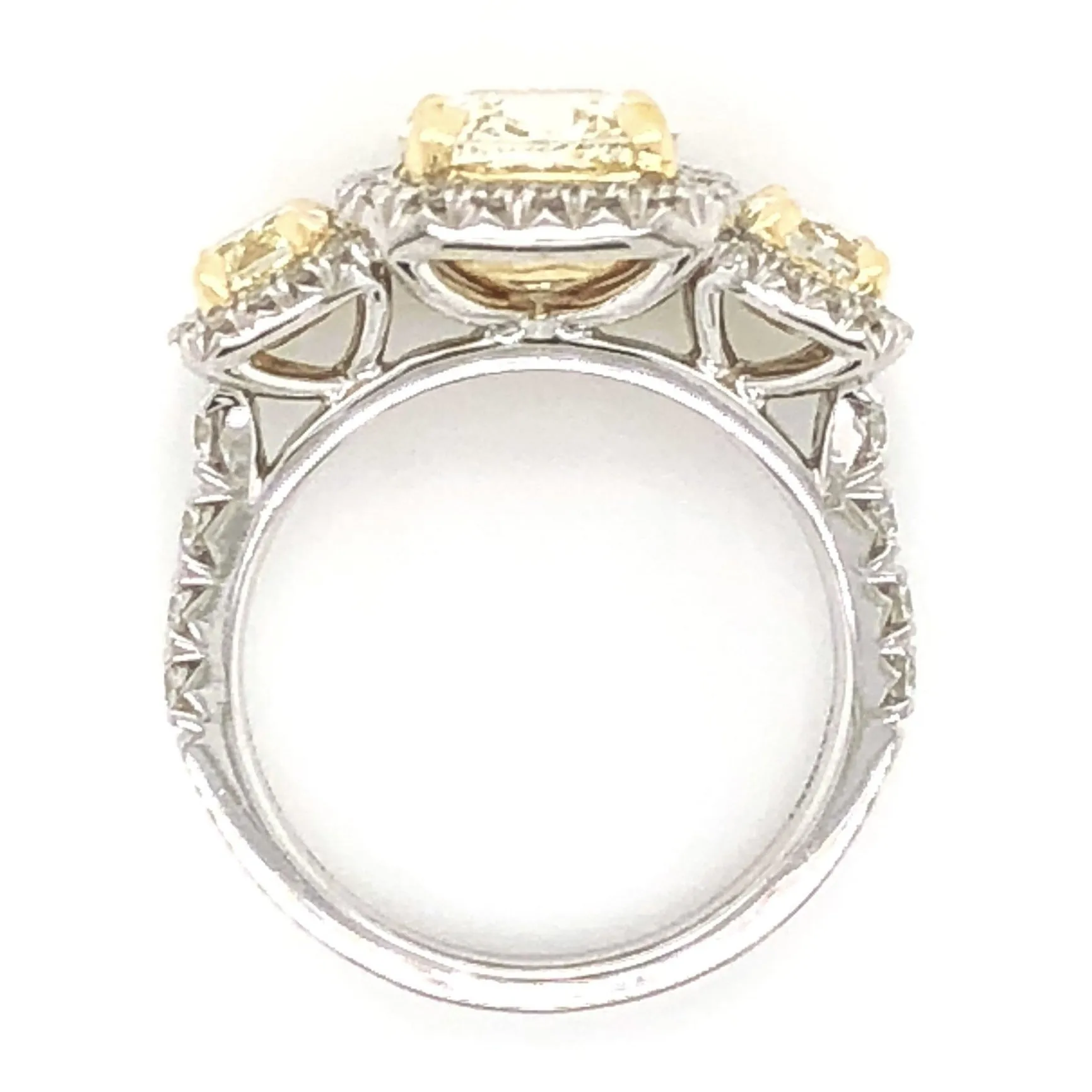 3.85CT T.W. Henri Daussi Light Fancy Yellow Cushion Cut Engagement Ring