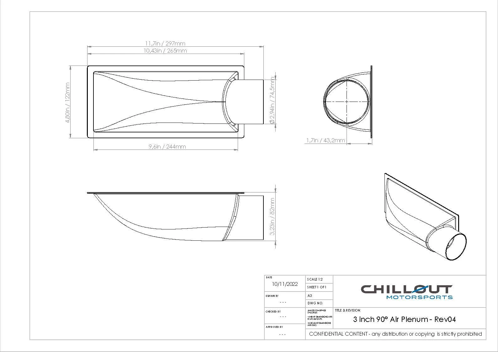 3" Carbon Fiber 90º Air Plenum