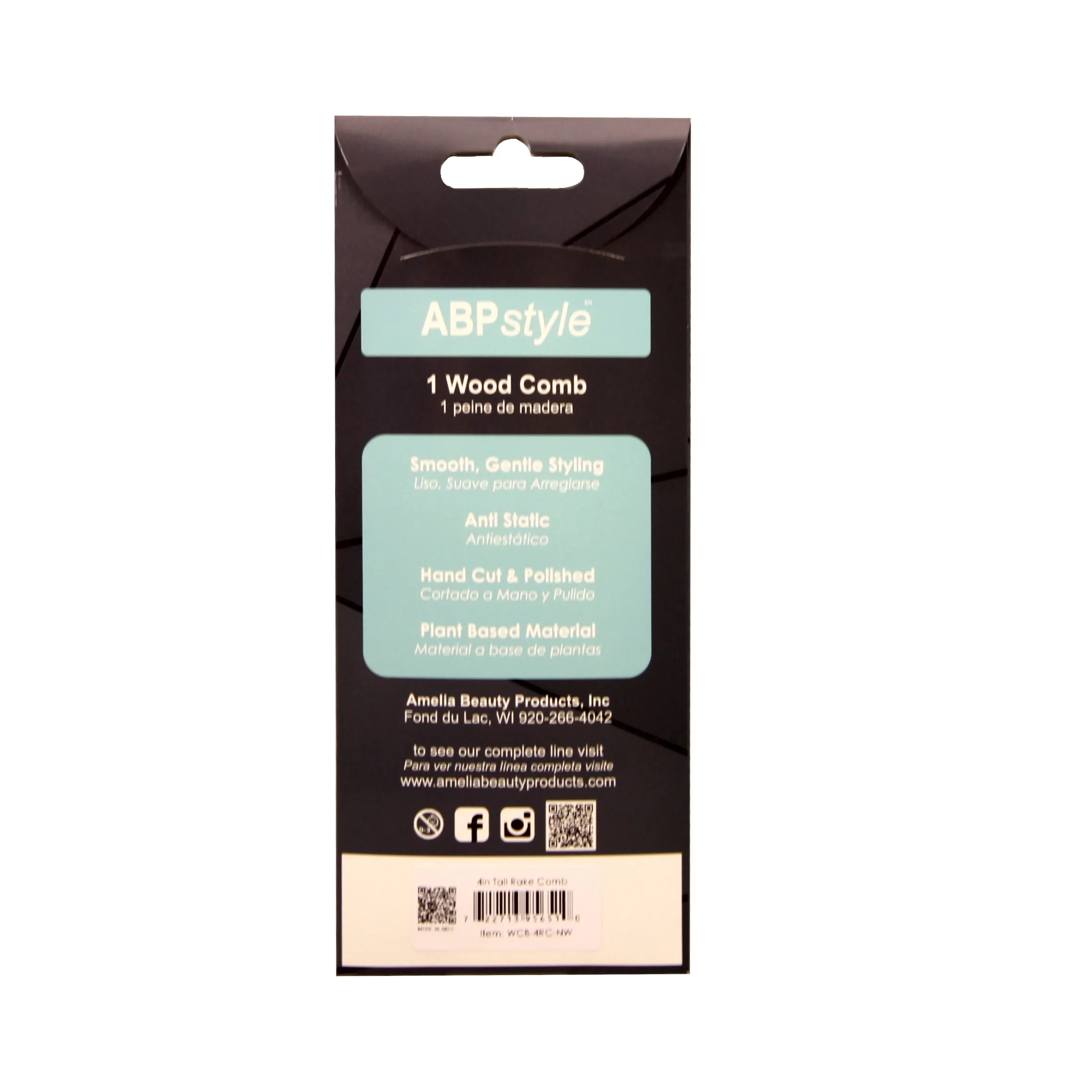 ABPStyle, 4in Neem Wood Tall Rake Comb. Anti-Static, Damage Free, Promotes Hair Growth, Environmentally Friendly