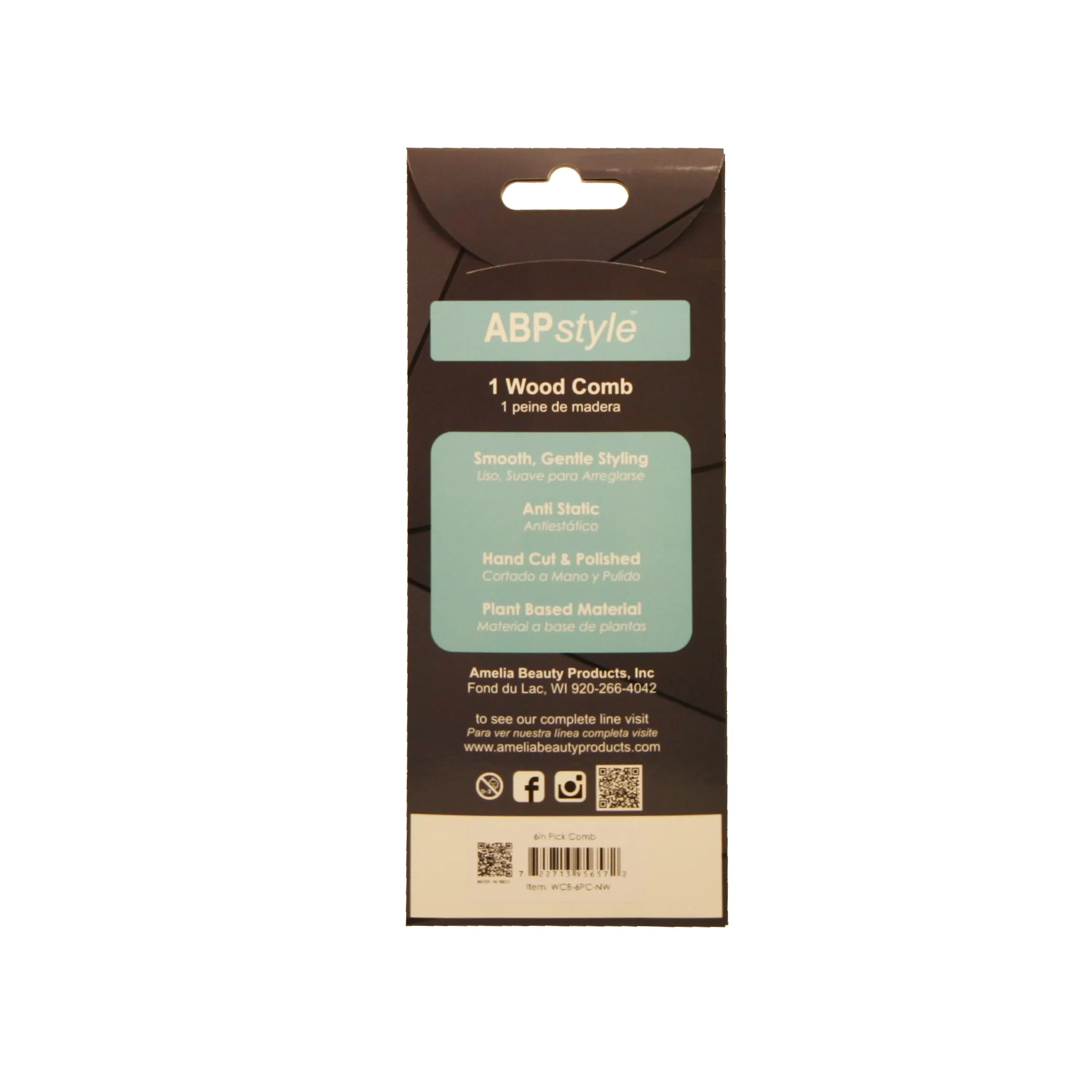 ABPStyle, 6in Neem Wood Pick Comb. Anti-Static, Damage Free, Promotes Hair Growth, Environmentally Friendly