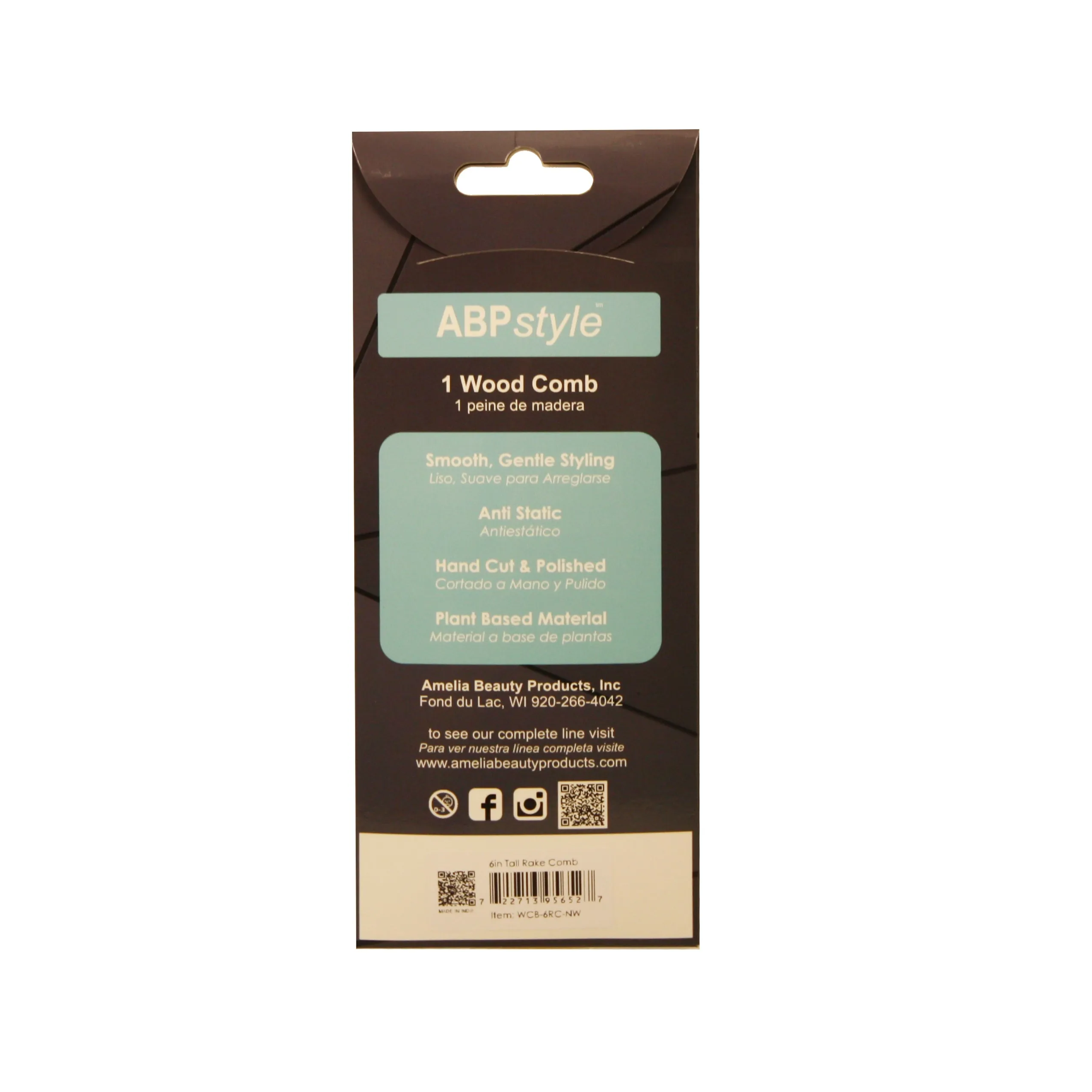 ABPStyle, 6in Neem Wood Tall Rake Comb. Anti-Static, Damage Free, Promotes Hair Growth, Environmentally Friendly