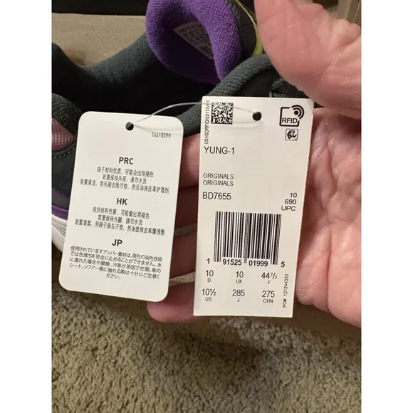 ADIDAS Yung-1 LEGEND IVY NEON GREEN PURPLE WHITE GREY BD7655 Mens 10.5 NWT Shoe