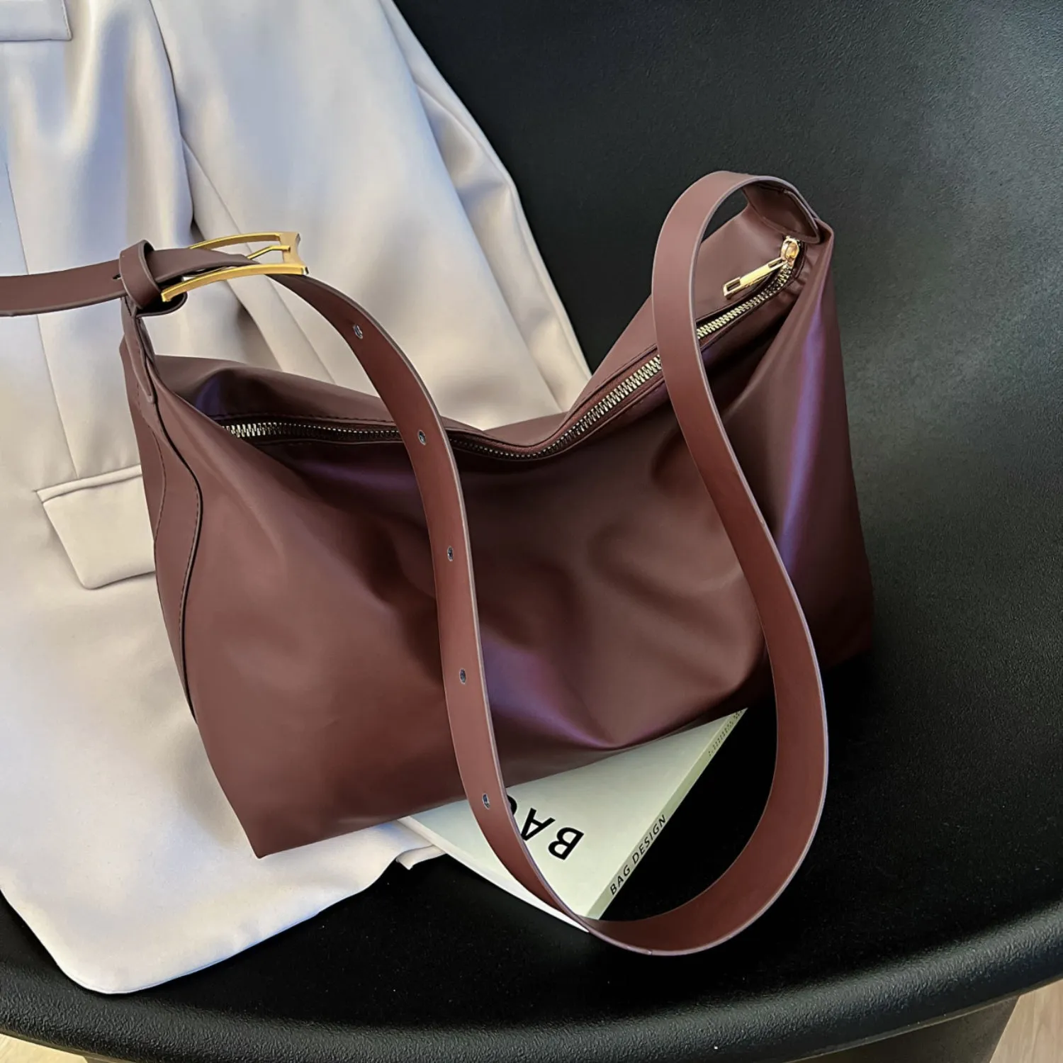 Adjustable Strap Faux Leather Handbag