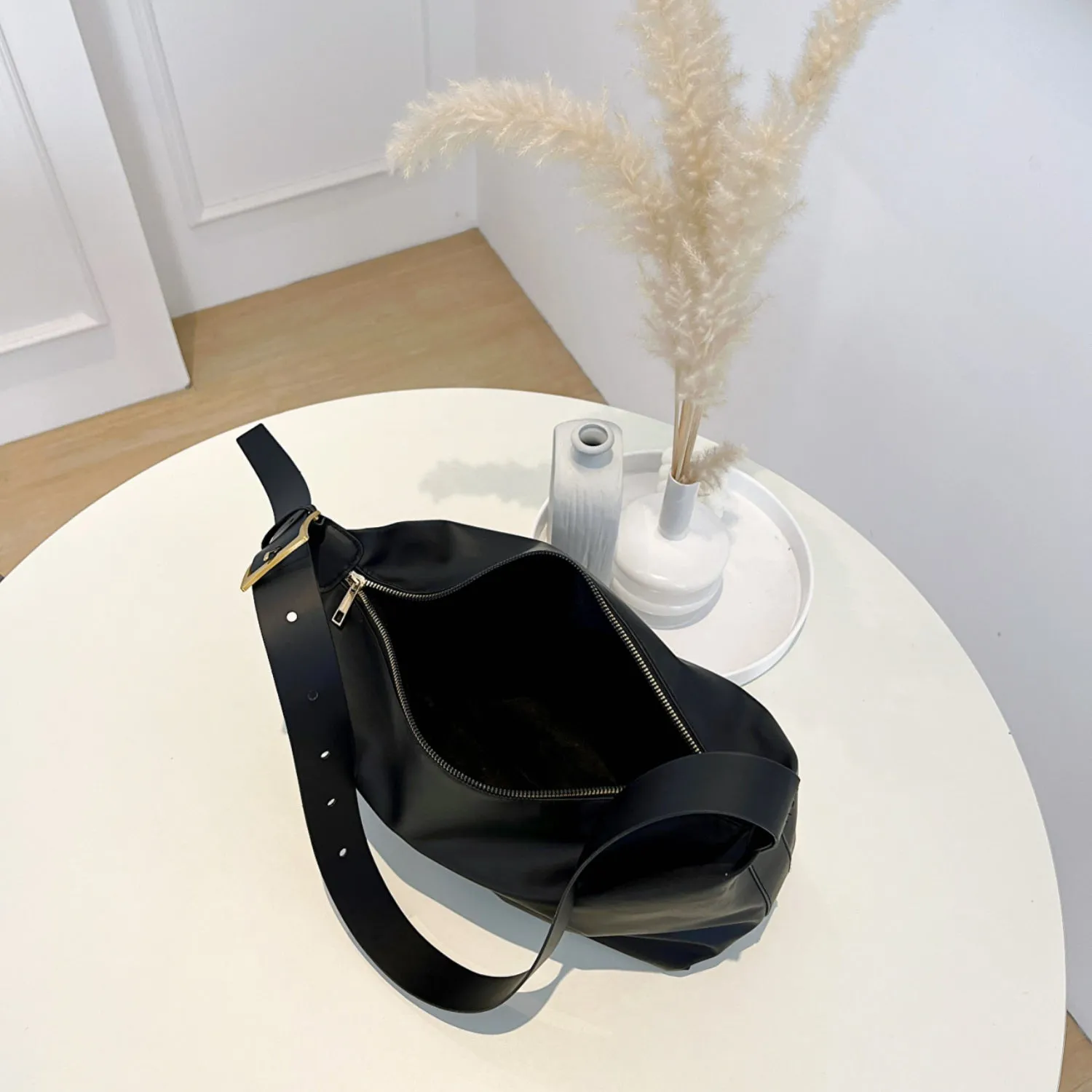 Adjustable Strap Faux Leather Handbag