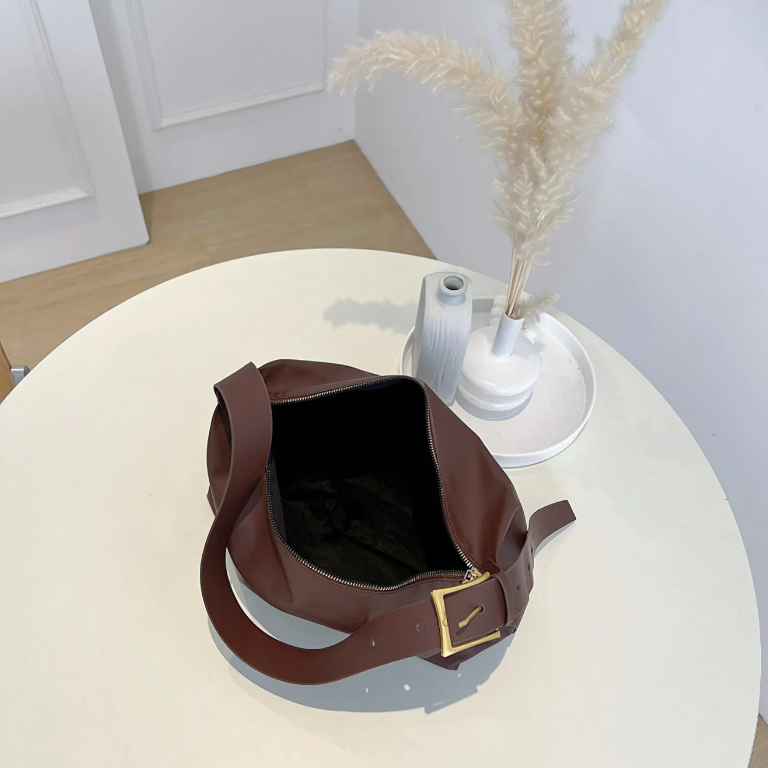 Adjustable Strap Faux Leather Handbag