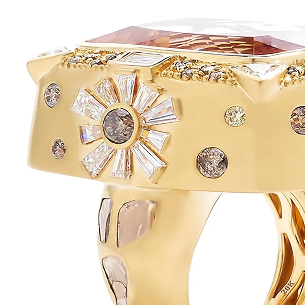 Affinity Box Ring with Cushion Cut Kunzite and Mixed Diamonds