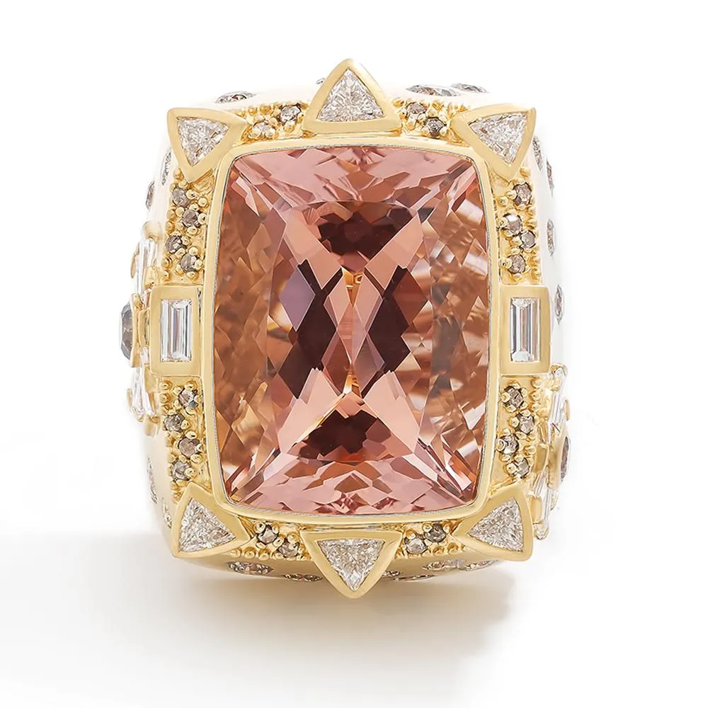 Affinity Box Ring with Cushion Cut Kunzite and Mixed Diamonds
