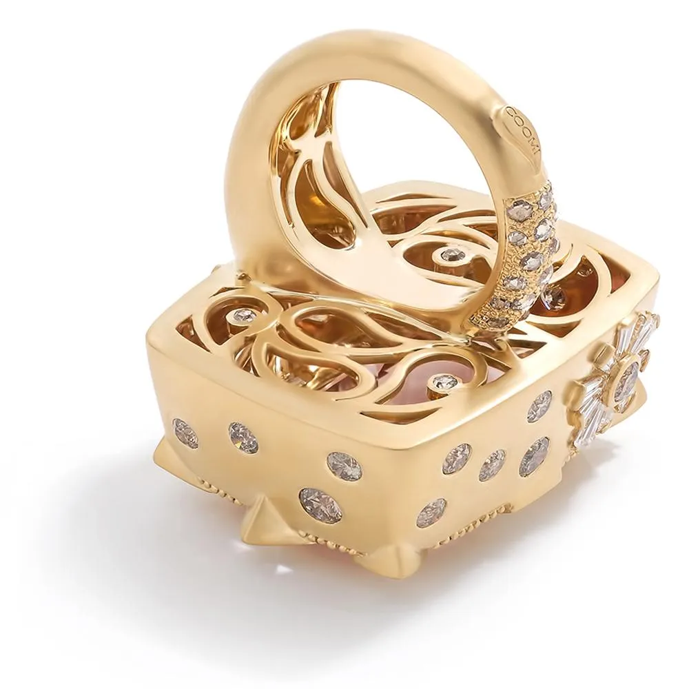 Affinity Box Ring with Cushion Cut Kunzite and Mixed Diamonds