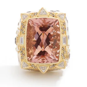 Affinity Box Ring with Cushion Cut Kunzite and Mixed Diamonds