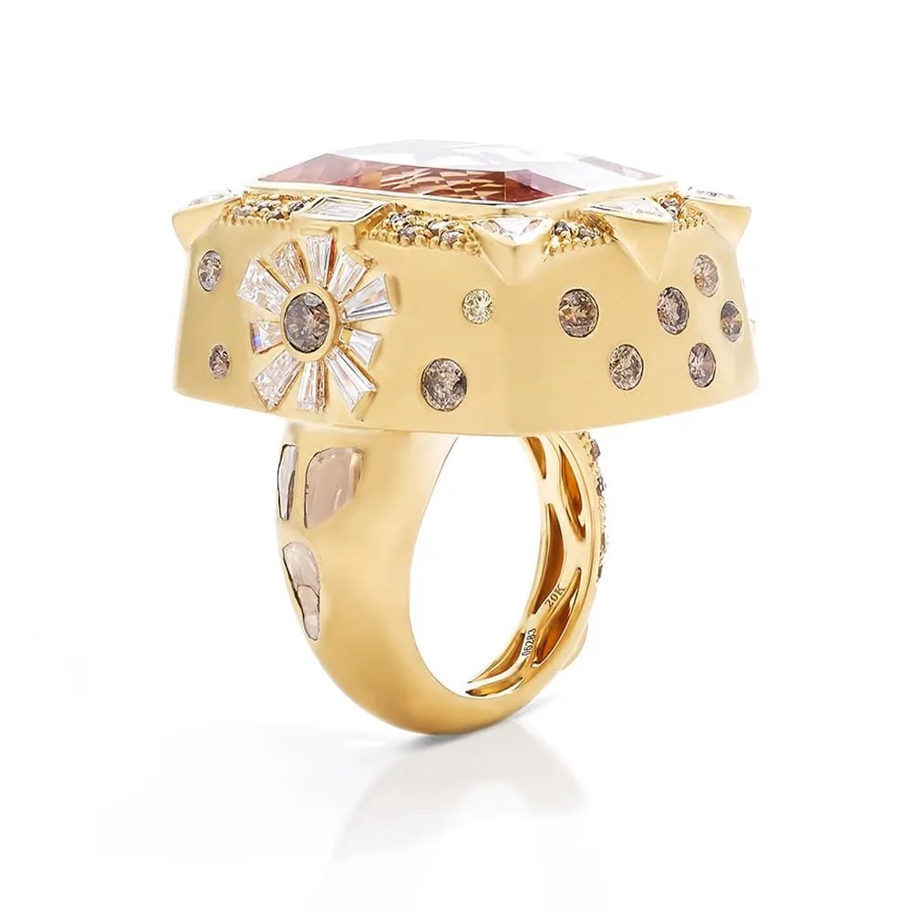 Affinity Box Ring with Cushion Cut Kunzite and Mixed Diamonds