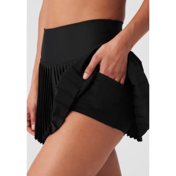 Alo Airlift Grand Slam Tennis Skirt Black Pleated High-Rise Waist Skort Mini S
