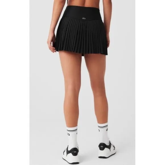 Alo Airlift Grand Slam Tennis Skirt Black Pleated High-Rise Waist Skort Mini S