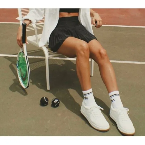 Alo Airlift Grand Slam Tennis Skirt Black Pleated High-Rise Waist Skort Mini S