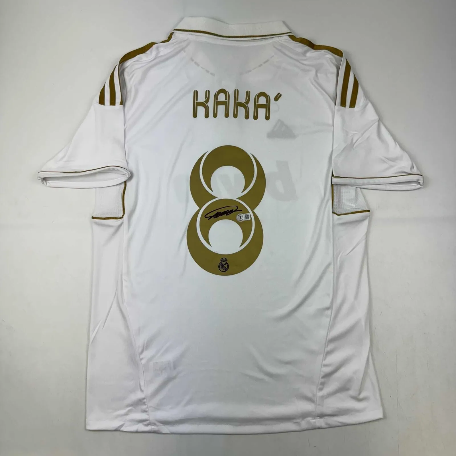 Autographed/Signed Ricardo Kaka Real Madrid White/Gold Soccer Jersey BAS COA