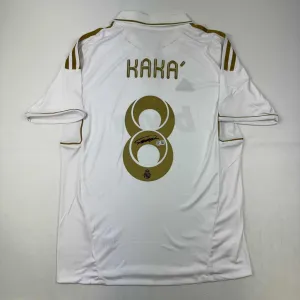 Autographed/Signed Ricardo Kaka Real Madrid White/Gold Soccer Jersey BAS COA