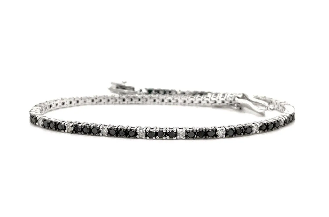 Bracelet 14kt Gold Tennis Black & White Diamonds