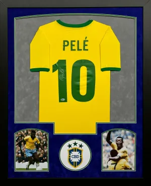 Brazil CBD Soccer Club Pele Hand Signed Autographed Custom Yellow Jersey Framed & Double Suede Matted with Beckett COA