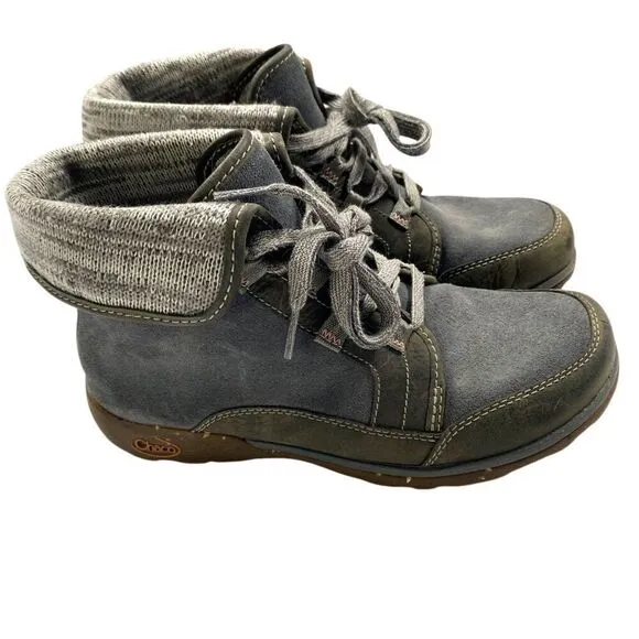 Chaco Women's Barbary Castlerock Ankle Boots With Knit Cuff Grey Size 8