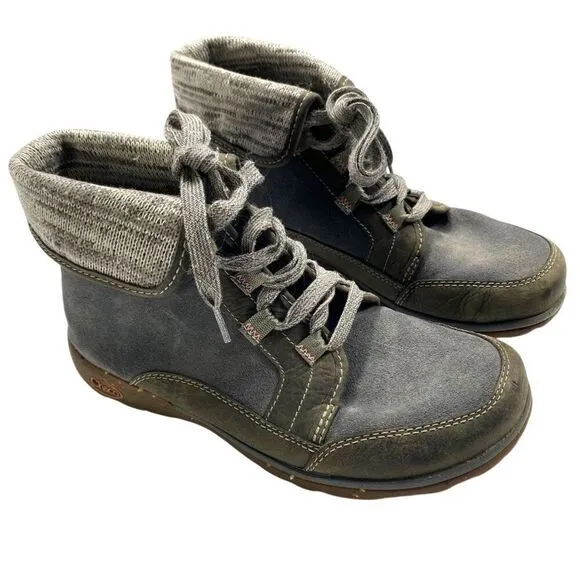 Chaco Women's Barbary Castlerock Ankle Boots With Knit Cuff Grey Size 8