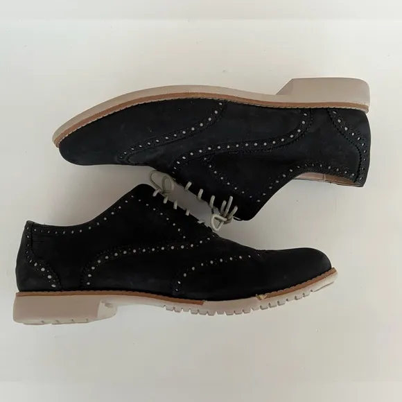 Cole Haan Black Suede Gramercy Suede Wingtip Oxford Shoes, Size 9.5B