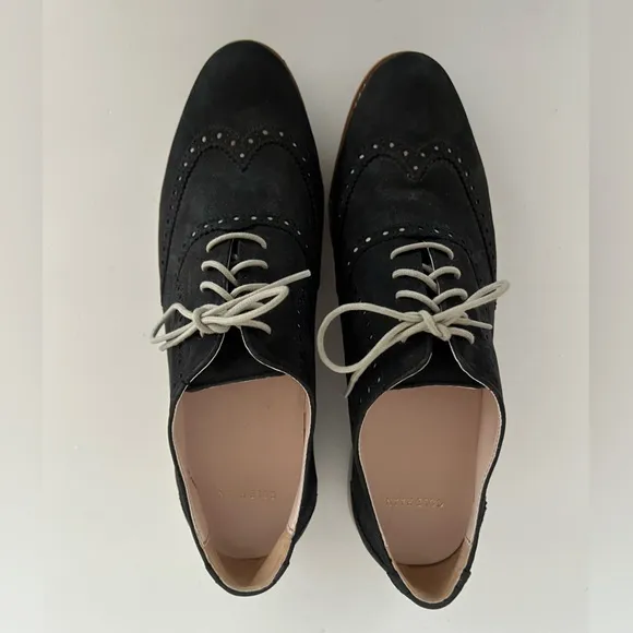 Cole Haan Black Suede Gramercy Suede Wingtip Oxford Shoes, Size 9.5B