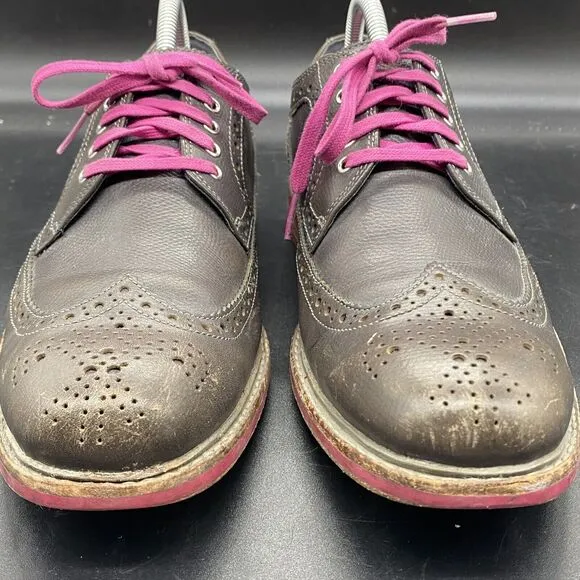 Cole Haan Leather Wing Tip Oxfords Pink Soles Men's Size 8.5M C11078