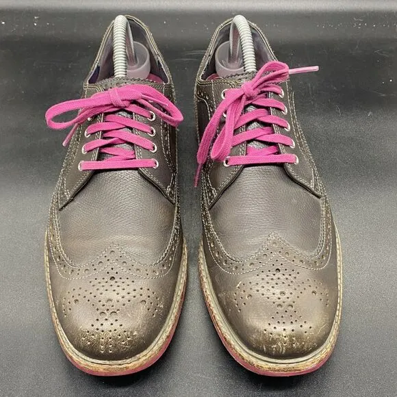 Cole Haan Leather Wing Tip Oxfords Pink Soles Men's Size 8.5M C11078