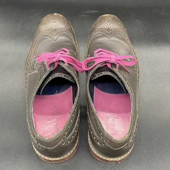 Cole Haan Leather Wing Tip Oxfords Pink Soles Men's Size 8.5M C11078