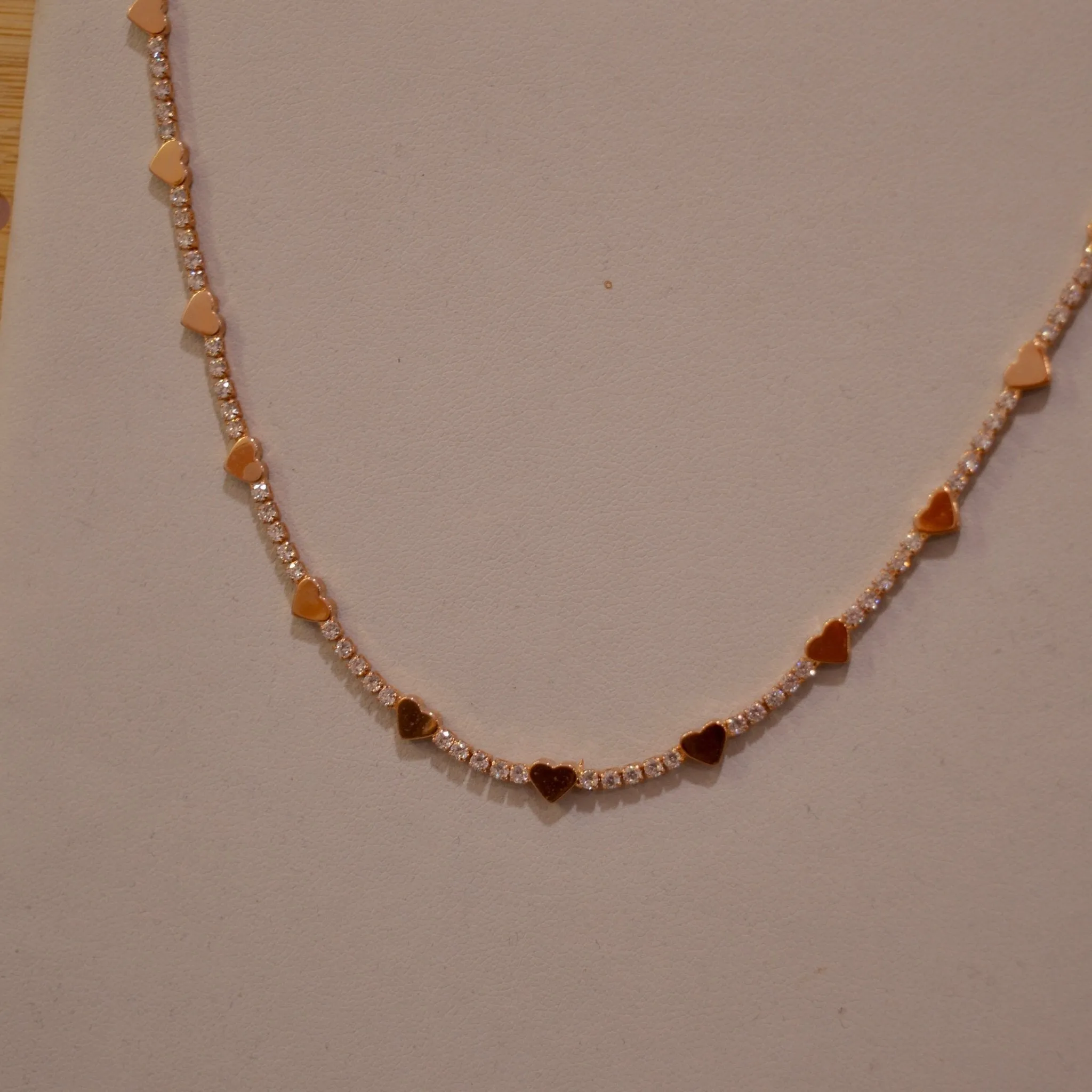 Collana oro tennis con strass e cuoricini